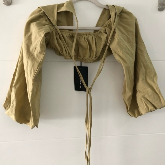 Pretty LittleThings Double Tie Bardot Crop Top Bralette Olive Sexy SZ 4 NWT - Picture 5 of 5